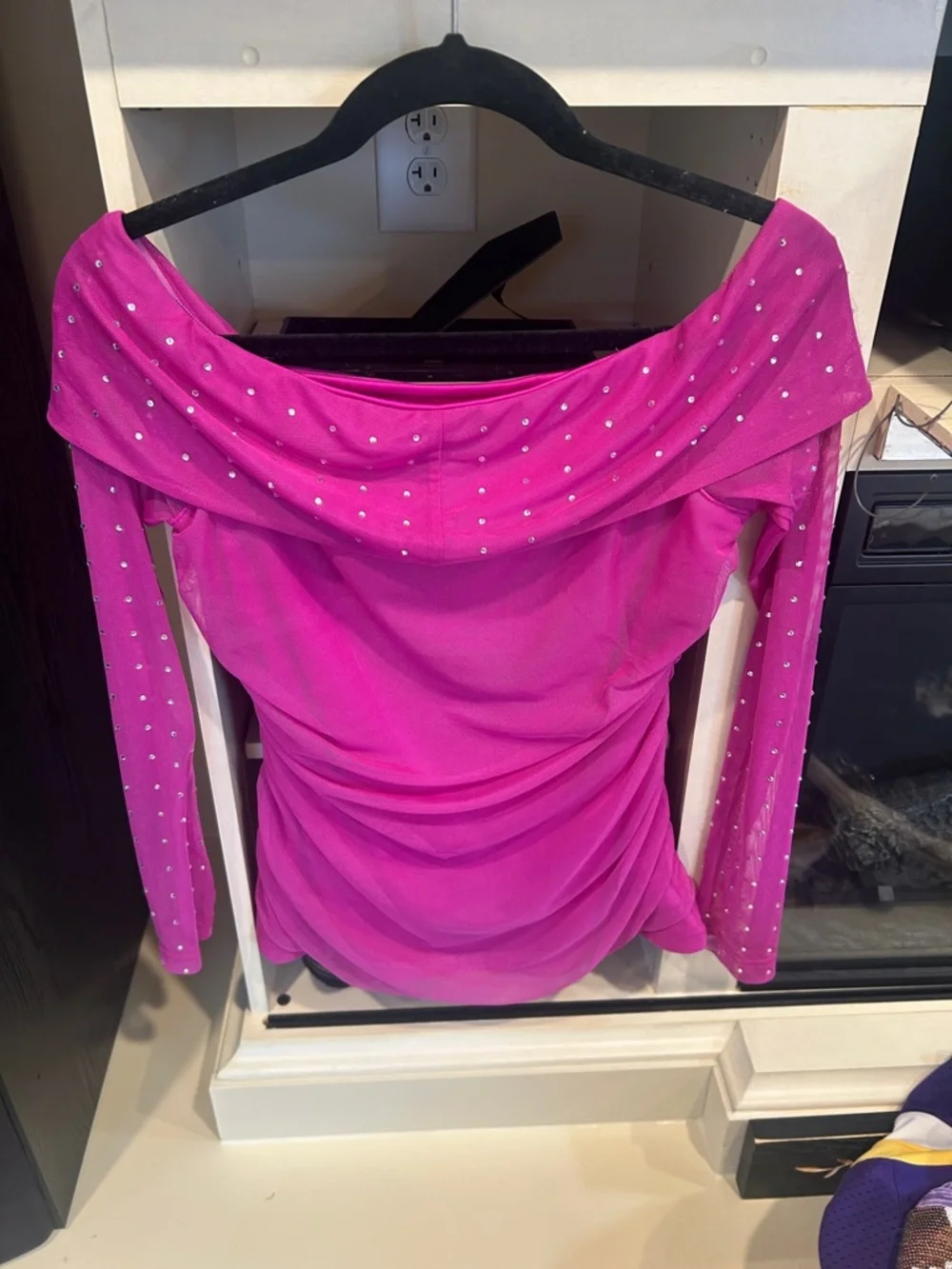 Boston Proper Fuchsia Rhinestone Off-Shoulder Top - Picture 4 of 4